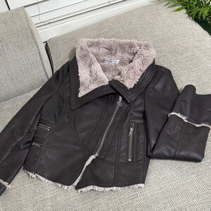 Jennifer Lopez Black Faux Leather Jacket with Cream Lining